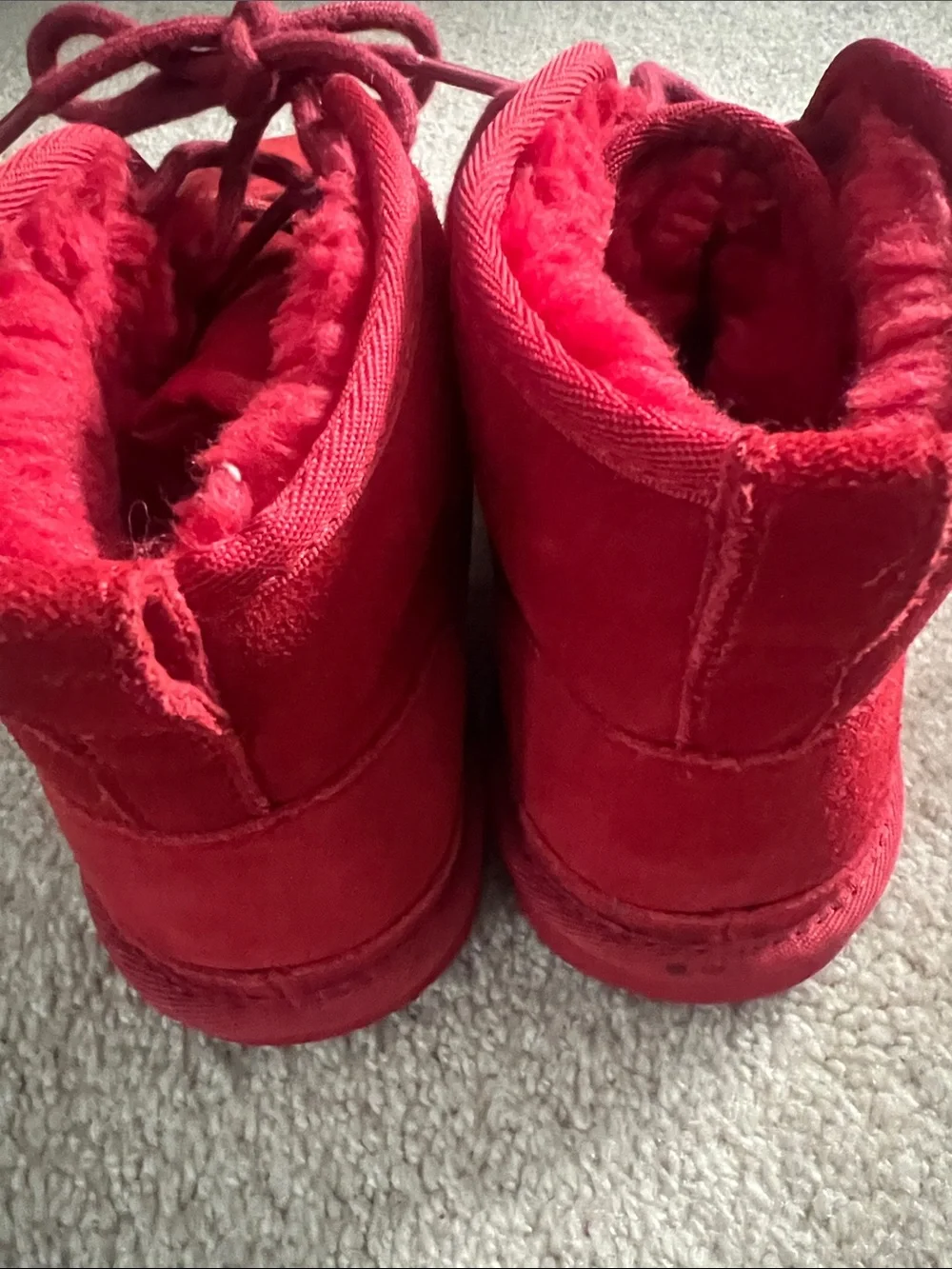 UGG Kids Red Suede Lace-Up Ankle Boots